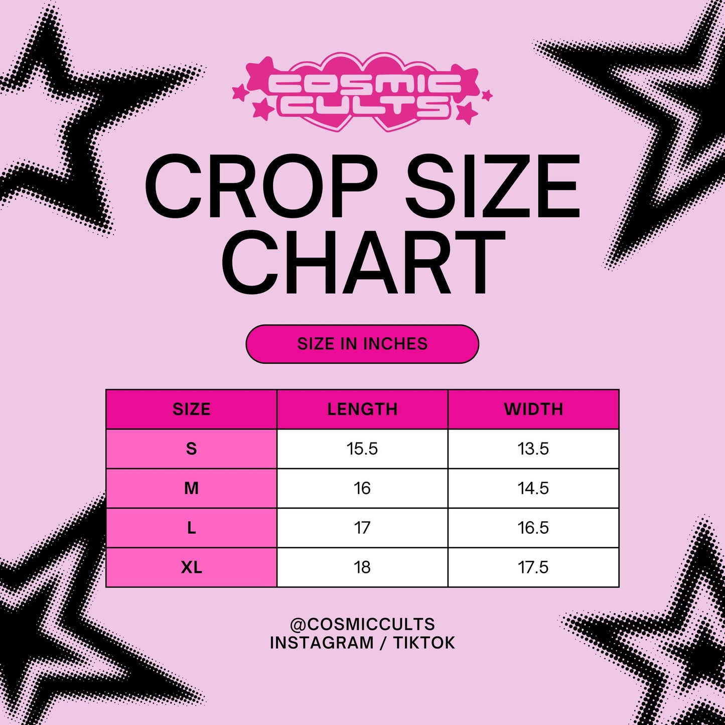 the crop size chart for a crop top