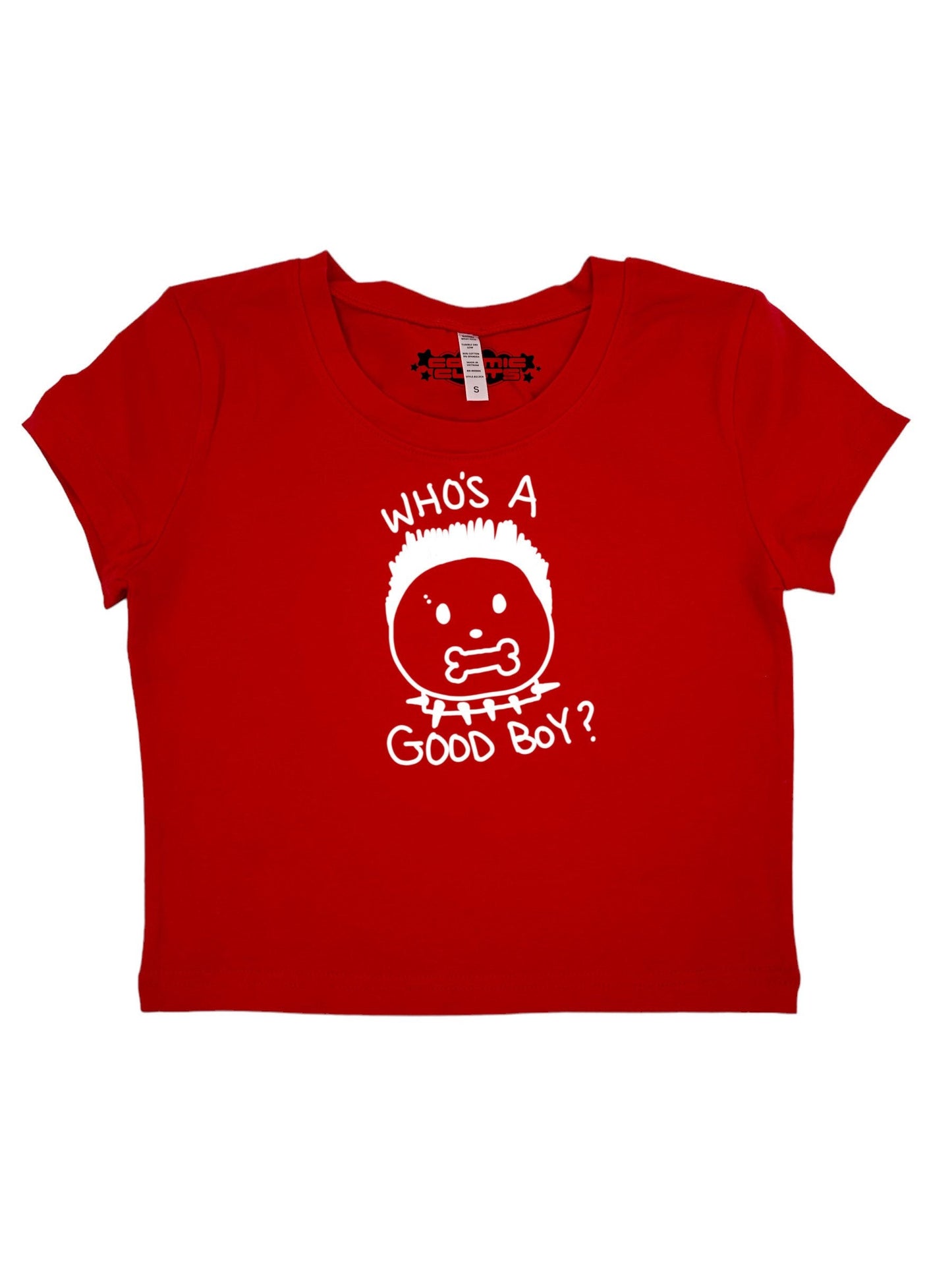 Who’s A Good Boy Y2K Crop Top Baby Tee