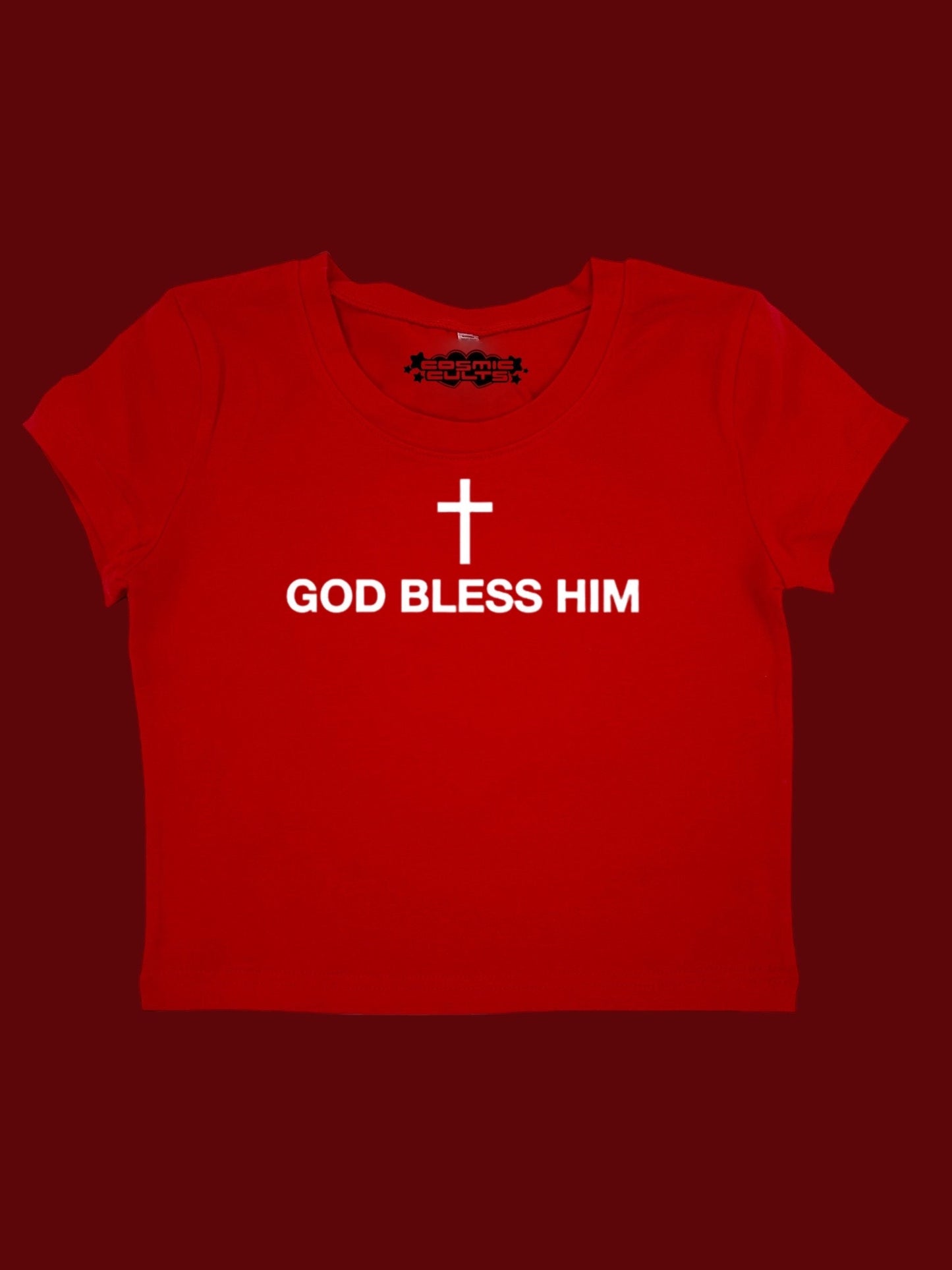 God Bless Him Y2K crop top baby tee shirt