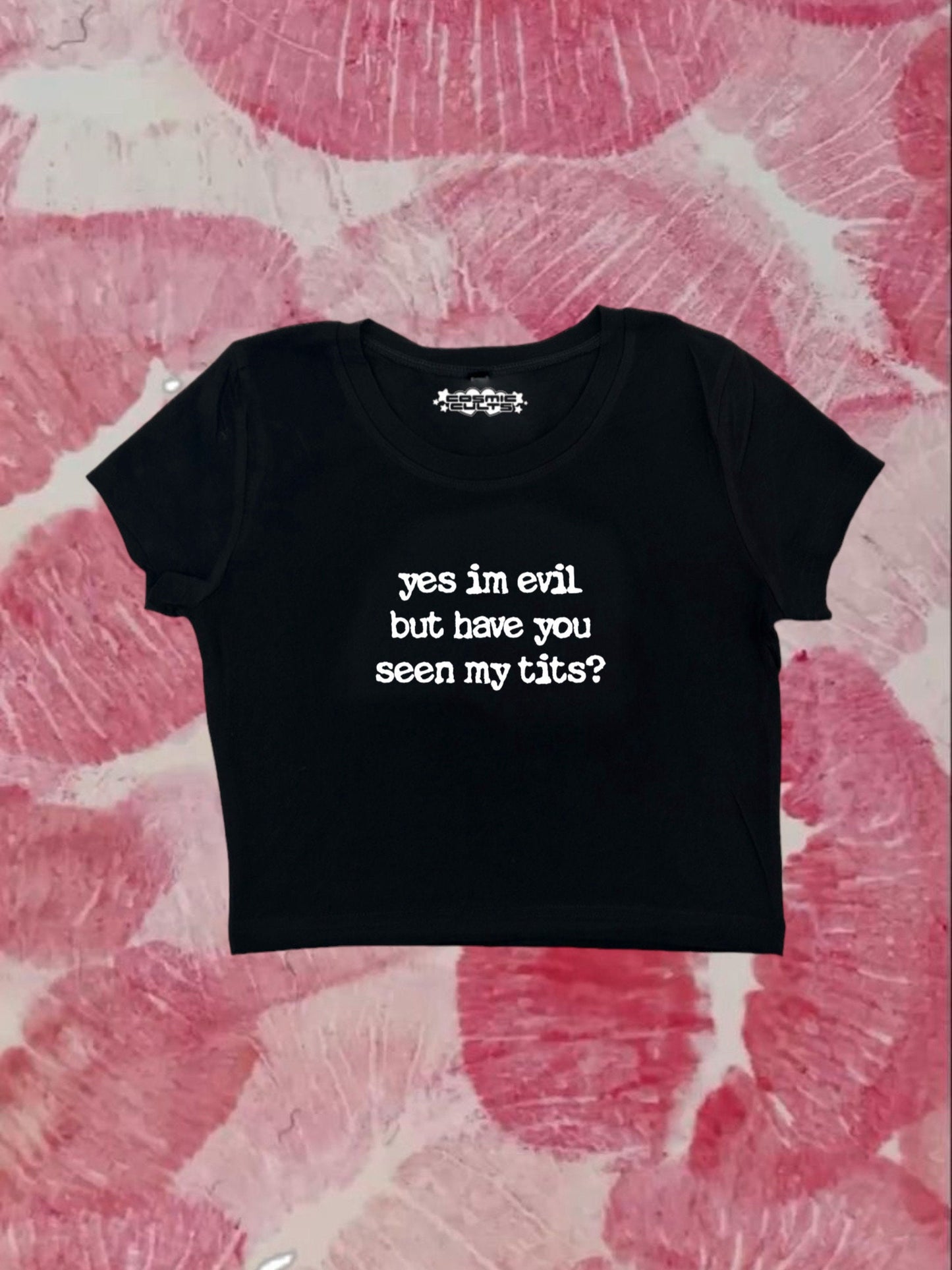 Yes I’m Evil But Have You Seen My T*ts Coquette Clothing, Coquette Top, Y2k Baby Tee, Funny gift, Y2K Crop Top shirt