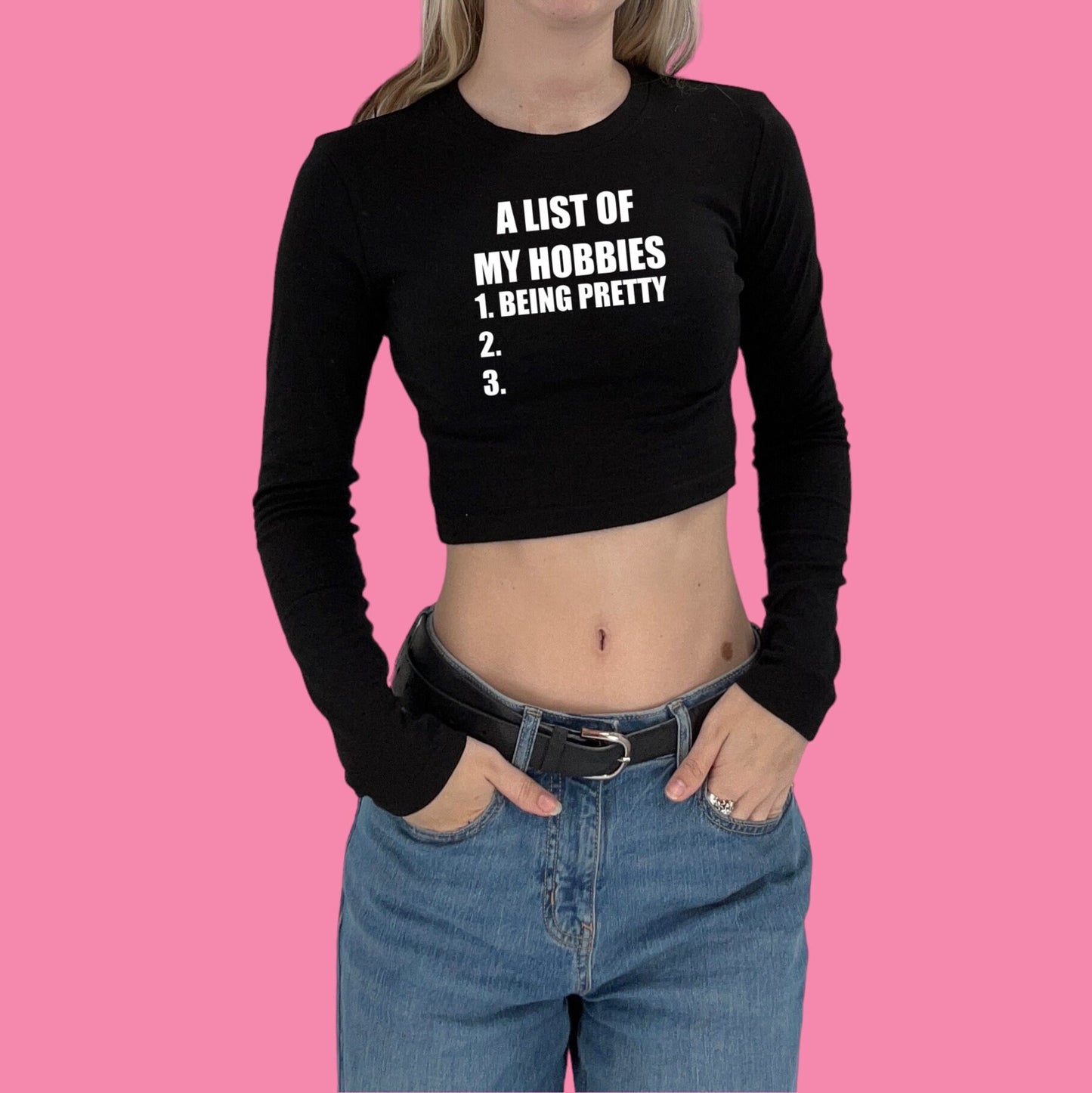 A List Of My Hobbies Being Pretty Y2K Crop Top Baby Tee Long Sleeve
