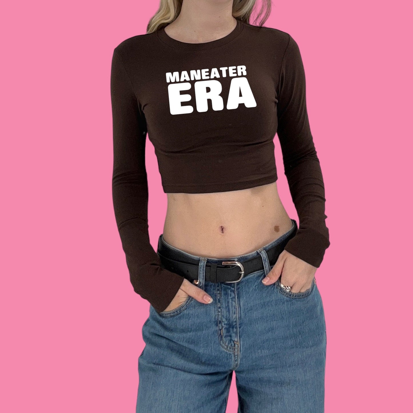 Man Eater Era Y2K Crop Top Baby Tee Long Sleeve