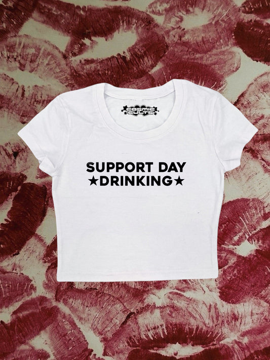 Support Day Drinking Coquette Clothing, Coquette Top, Y2k Baby Tee, Funny gift, Y2K Crop Top shirt