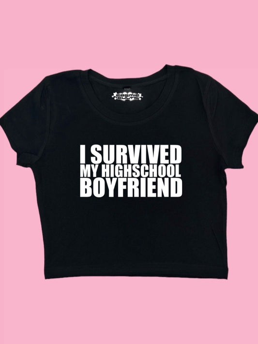I Survived My Highschool Boyfriend Coquette Clothing, Coquette Top, Y2k Baby Tee, Funny gift, Y2K Crop Top shirt