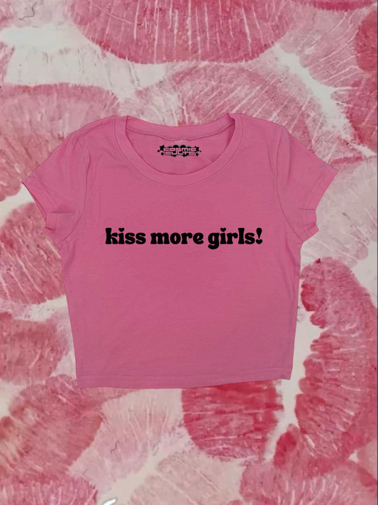 Kiss More Girls LGBTQ Coquette Clothing, Coquette Top, Y2k Baby Tee, Funny gift, Y2K Crop Top shirt