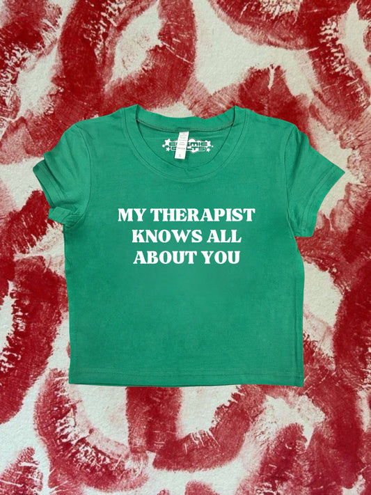 My Therapist Knows All About You Coquette Clothing, Coquette Top, Y2k Baby Tee, Funny gift, Y2K Crop Top shirt