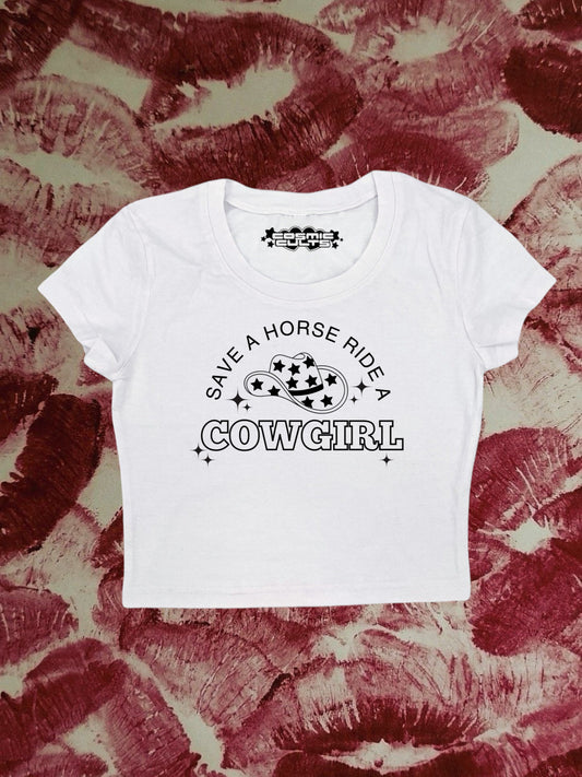 Save A Horse Ride A Cowgirl Coquette Clothing, Coquette Top, Y2k Baby Tee, Funny gift, Western, Country, Y2K Crop Top shirt