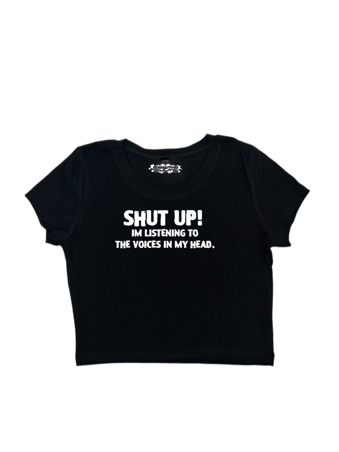 Shut Up! Im listening to the voices in my head Y2K crop top tee shirt